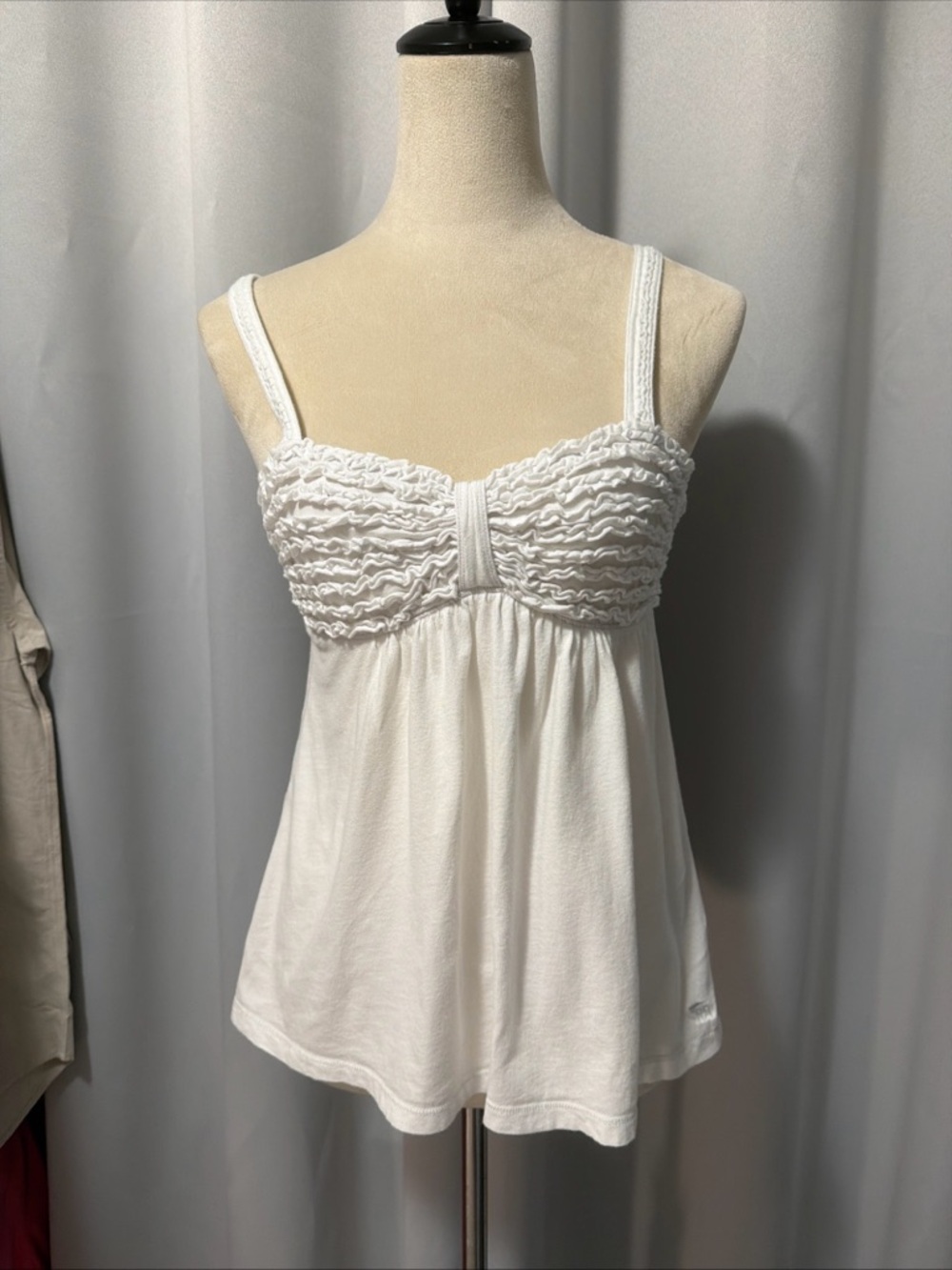 Vintage Y2K Abercrombie & Fitch Babydoll Ruffled Smocked Cami Small Cotton White